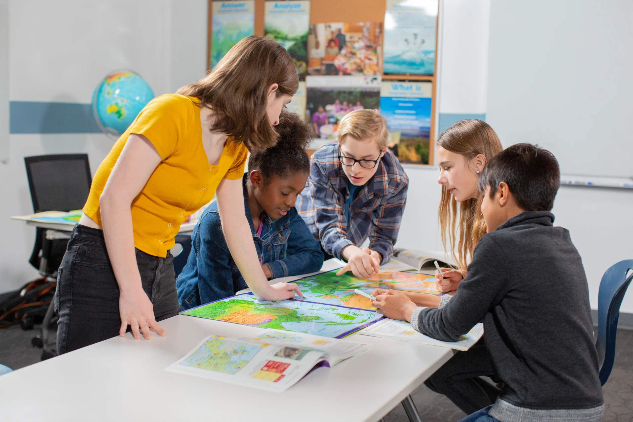 Middle school students engaged in classroom discussion