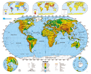 SCULPTURAL RELIEF CONTINENTS AND REGIONS (EYELETTED)