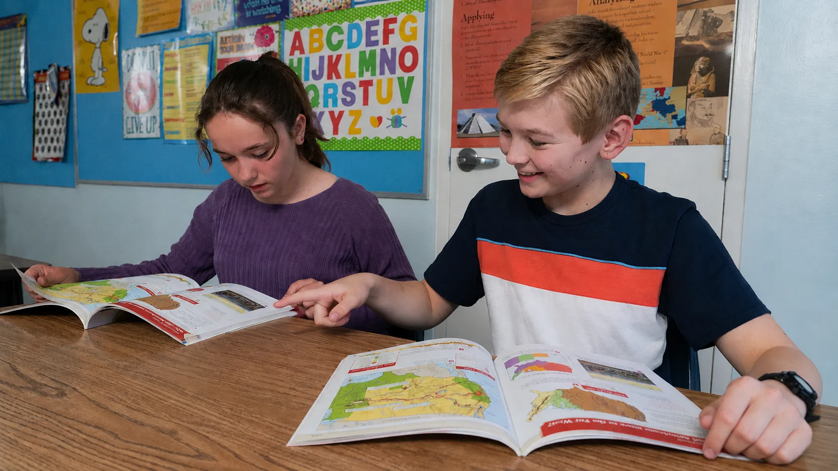 Students using secondary atlas resources